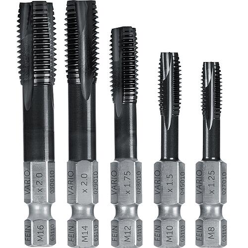 Kit de taraudage Fein, 5 pièces
M8/M10/M12/M14/M16 avec queue d'embout VARIO Standard 1