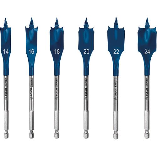Foret à fraiser plat BOSCH 6 pièces Expert SELFCUT Ø 14/16/18/20/22/24mm, longueur 152 mm avec prise hexagonale 1/4" Standard 1