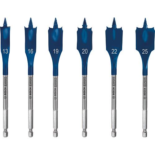 Foret à fraiser plat BOSCH 6 pièces Expert SELFCUT Ø 13/16/19/20/22/25mm, longueur 152 mm avec prise hexagonale 1/4" Standard 1