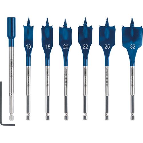 Kit de forets à fraiser plat BOSCH 7 pièces Expert SELFCUT Ø 16/18/20/22/25/32mm, longueur 152 mm avec prise hexagonale 1/4" Standard 1