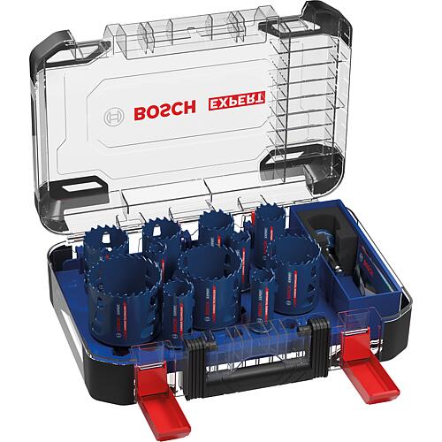 Kit de scie cloche BOSCH Expert Carbide Multi Material, avec PowerChange Plus, Ø 20/22/25/32/35/40/44/51/60/64/76mm, longueur utile 60 mm 14 pièces Standard 1