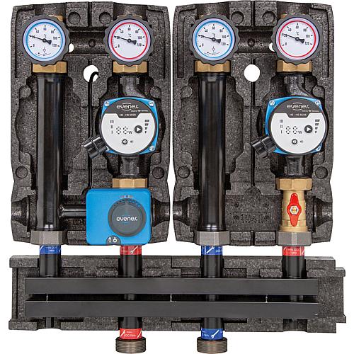 Groupe de distribution modulaire Easyflow Basic Evenes 1 x circuit direct, 1 x circuit mélangé DN 25 (1”)