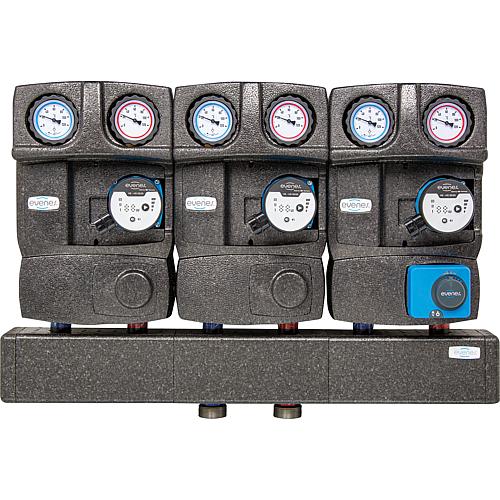 Groupe de distribution modulaire Evenes 2 x circuit direct, 1 x circuit mélangé DN 25 (1") Standard 1