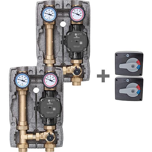 Set d'action 2x Module hydraulique Easyflow DN 25 (1") avec vanne mélangeuse 3 voies + 2x Servomoteurs Easyflow Standard 1