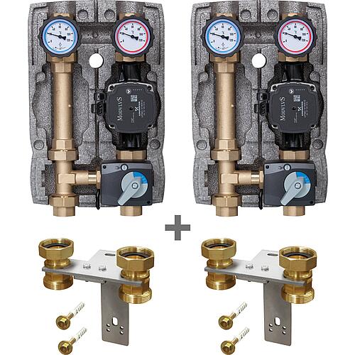 Pack promotionnel 2x Kit hydraulique Easyflow DN 25 (1") mélangé avec servomoteur, pompe hybride UPM3 y compris 2x fixations murales Standard 1