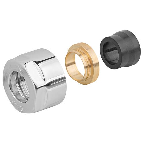 Raccord à compression pour robinetterie de radiateur design, version chromée, pour tube en cuivre ø 15 mm Standard 1