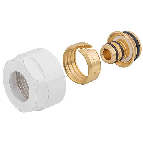 Raccord à compression pour robinetterie de radiateur design, version blanche, pour tubes en plastique ø 16 mm Standard 1