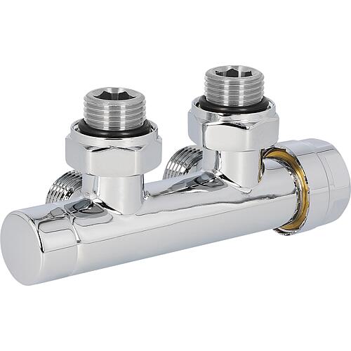 Bloc de vannes Thermostat 343TA chromé DN20 (3/4"), forme équerre