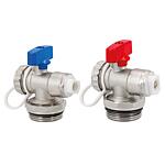 Kit de robinets à boisseau sphérique Embout, rouge/bleu pour collecteur de chauffage DN 25 (1"), avec vidange et purge