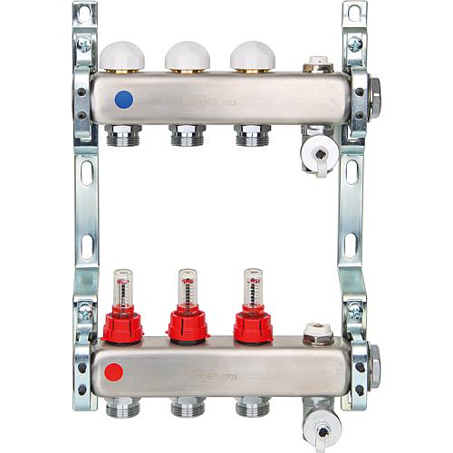 Collecteur de plancher chauffant DN 25 (1"), inox, type ACT2 avec débitmètre Standard 1