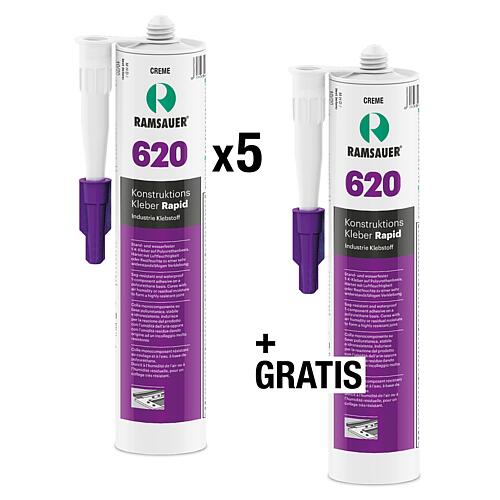 Lot promotionnel de colle de construction Rapid RAMSAUER 620, 5 pièces + 1 tube de colle de construction Rapid OFFERT Standard 1