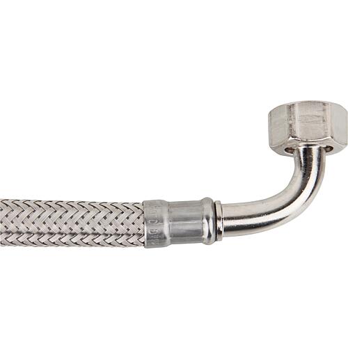 Flexibles tressés  3/8", 
1 x droit avec conique (filetage mâle)
1 x coude 90° avec écrou-tournant Anwendung 1