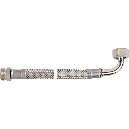 Flexibles tressés  3/8", 
1 x droit avec conique (filetage mâle)
1 x coude 90° avec écrou-tournant Standard 1