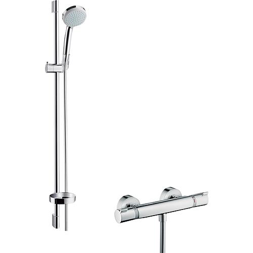  Kit de douche avec mitigeur thermostatique Ecostat Comfort, Croma 100 Vario et barre de douche Unica´C Standard 1
