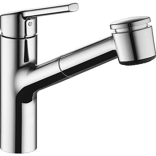 Mitigeur d'évier KWC Luna E douchette extractible pour montage sous-fenêtre saillie 220 mm chrome