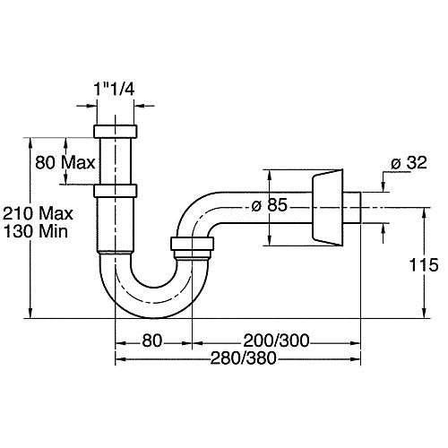 Siphon tubulaire pour lavabos ABS