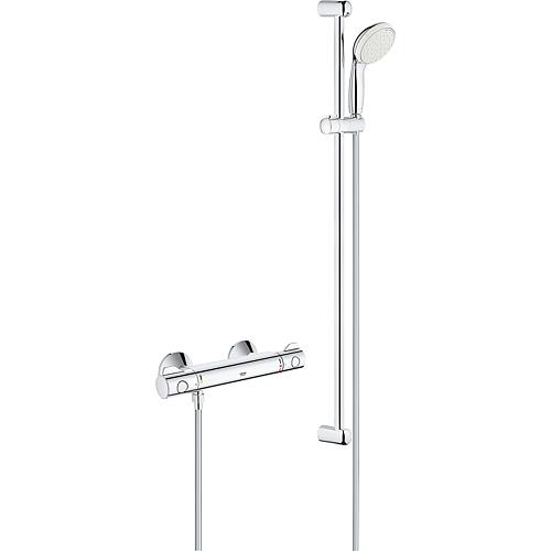 Kit de douche avec thermostat Grohe Grohtherm 800 avec barre de douche 900 mm douchette Ø 100 mm et flexible de douche chrome