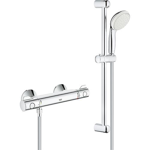 Kit de douche avec thermostat Grohe Grohtherm 800 avec barre de douche 600 mm douchette Ø 100 mm et flexible de douche chrome