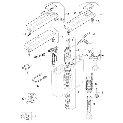 Pièce de rechange pour réservoir de chasse en saillie AP 127 (touche marche/arrêt) Standard 1