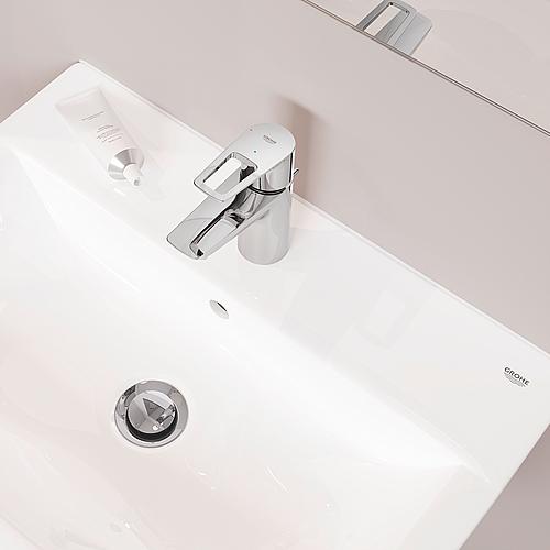 Mitigeur de lavabo Grohe Bauloop S-Size saillie 93 mm chrome eau froide position centrale avec garniture d'écoulement