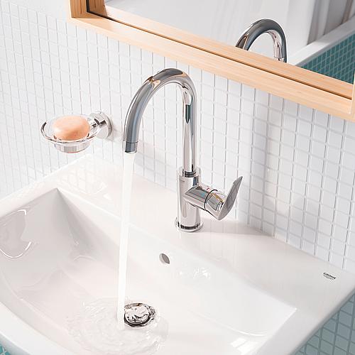 Mitigeur de lavabo Grohe BauEdge L-Size saillie 140 mm chrome avec garniture d'écoulement