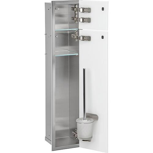 Niche à encastrer en inox pour WC Zero hauteur 800 inox brossé , 2 portes blanches, droite