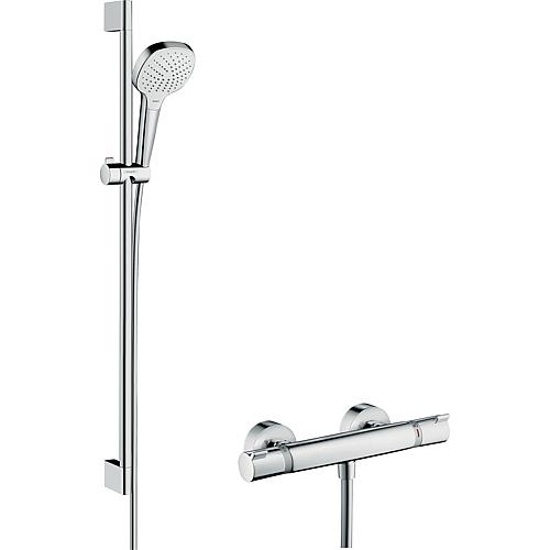Kit de douche avec theromostat Hansgrohe Croma Select E Vario, barre de douche 900mm, douchette Ø 110mm, flexible de douche,chrome