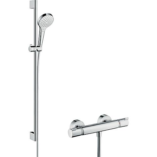 Kit de douche avec mitigeur thermostatique Ecostat Comfort, Croma Select S Vario et barre de douche Unica Croma  Standard 1