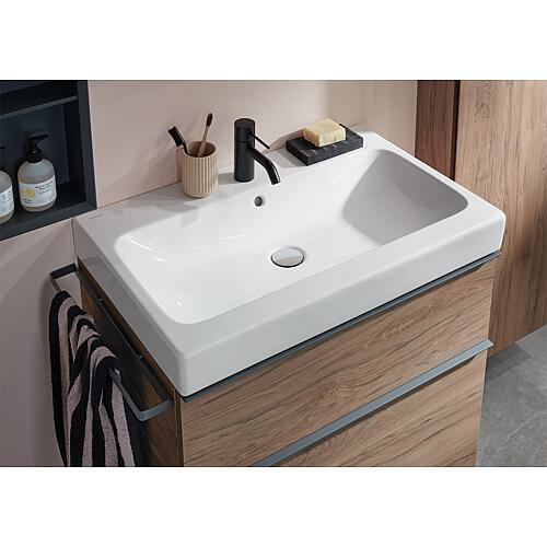 Meuble sous vasque + vasque céramique Geberit iCon 600x705x485 mm noyer hickory/poignée Lava