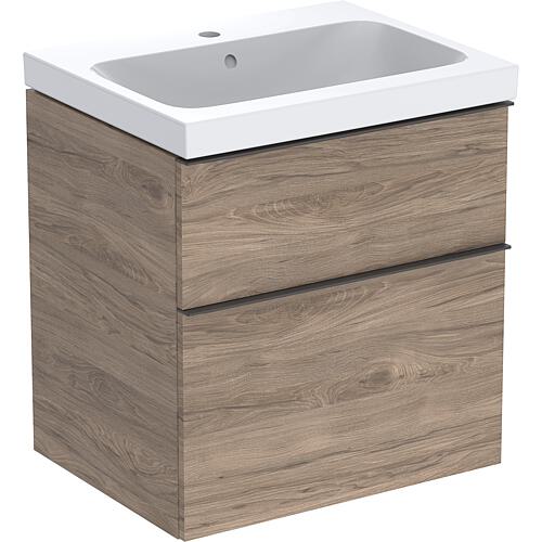 Meuble sous vasque + vasque céramique Geberit iCon 600x705x485 mm noyer hickory/poignée Lava