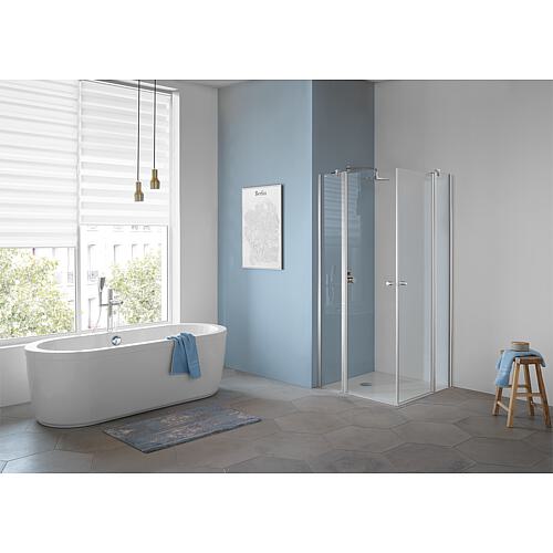 Cabine de douche Équerre TwiggyPlus
2 portes battantes et 2 parties fixes en verre avec 2 barres de stabilisation Standard 1
