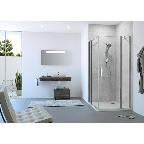 Cabine de douche accès d'angle Hüppe Classics 2, 2 portes battantes et 2 parties fixes en verre avec 2 barres de stabilisation Standard 1