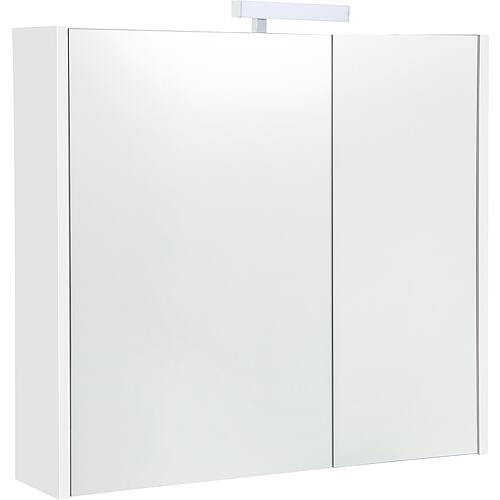 Armoire à glace Akira avec éclairage LED, 2 portes, laqué blanc brillant, 800x700x155mm