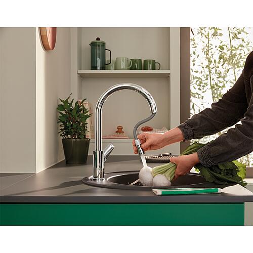 Robinetteries de cuisine Grohe BauEdge avec bec extractible, poignée latérale,
Bec orientable Saillie 215 mm chrome
 Anwendung 2