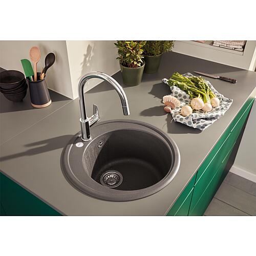 Robinetteries de cuisine Grohe BauEdge avec bec extractible, poignée latérale,
Bec orientable Saillie 215 mm chrome
 Anwendung 3