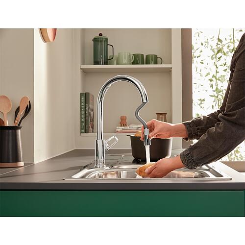 Mitigeur d'évier Grohe Bauloop avec bec extractible, poignée latérale Anwendung 2