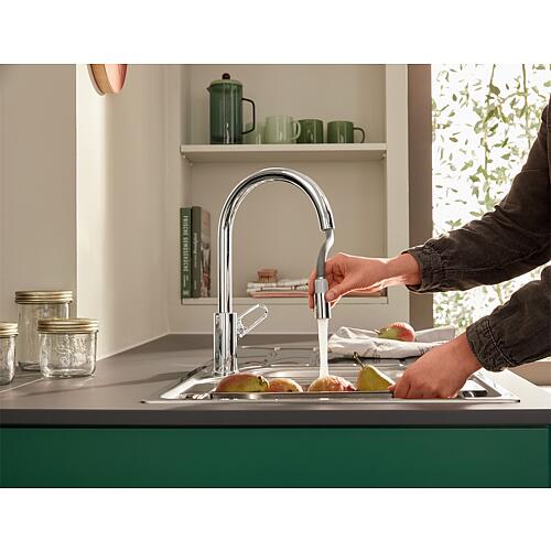 Mitigeur d'évier Grohe BauFlow avec bec extractible, poignée latérale