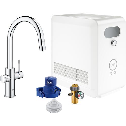 Mitigeur d'évier Grohe Blue Professional Starter Kit, amovible. Bec chromé avec réfrigérant