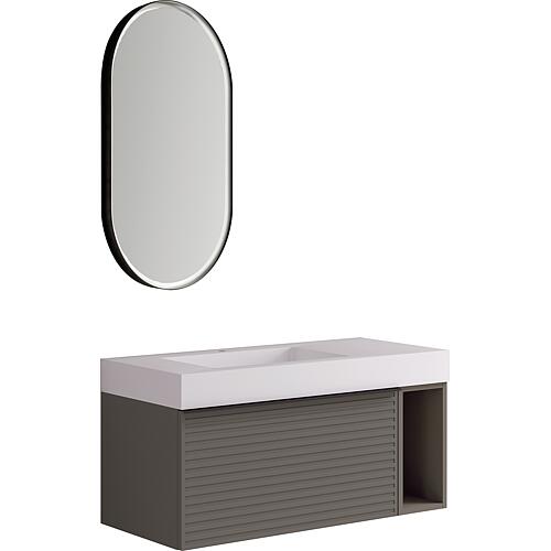Kit de meubles de salle de bain Blies Carbon Grau avec miroir LED, étagère ouverte et vasque