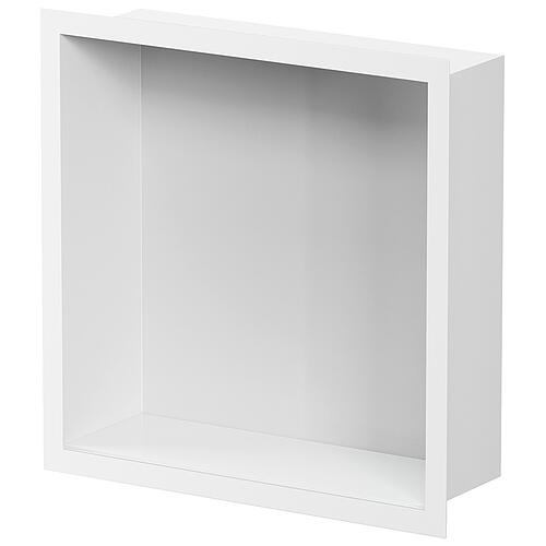 Niche murale pour zone humide avec cadre d'encastrement et manchette d'étanchéité 324x324x100mm, peint en blanc par poudrage