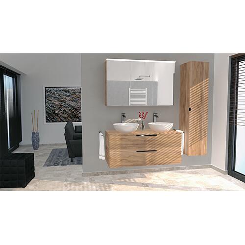 Badmöbel-Set Lossa 2 Auszüge mit Abdeckplatte und 2x Siphonausschnitt Asteiche Cortina