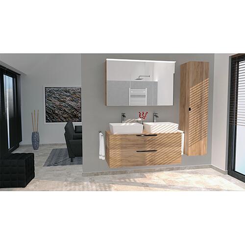Badmöbel-Set Lossa 2 Auszüge mit Abdeckplatte und 2x Siphonausschnitt Asteiche Cortina