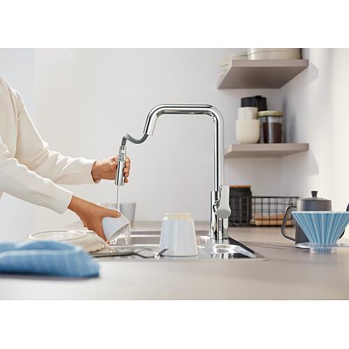 Mitigeur d'évier à capteur Grohe Eurosmart 2-en-1 hybride Saillie 221mm avec douchette extractible Anwendung 2
