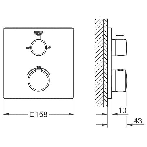 Mitigeur thermostatique de baignoire encastré Grohtherm, Rosace 158 x 158 mm, inverseur 2 voies Anwendung 1