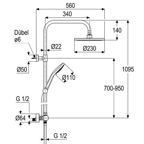 Colonne de douche Heinrichschulte B30, avec Thermostat Anwendung 1