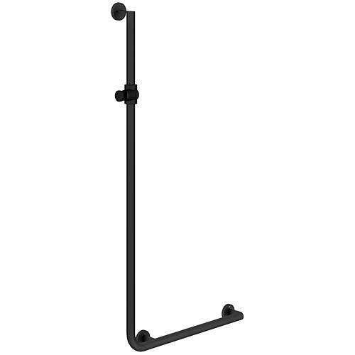 Poignée coudée Hewi Système 900 avec support de douche. Support de douchette 600x1250mm, droite, noir mat