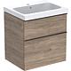 Meuble sous vasque + vasque céramique Geberit iCon 600x705x485 mm noyer hickory/poignée Lava