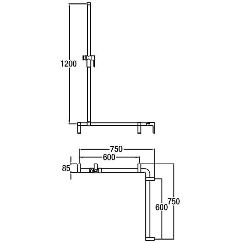 Main courante serie Cavere en alu, anthracite 95 750x750x1200, avec support douche et fix