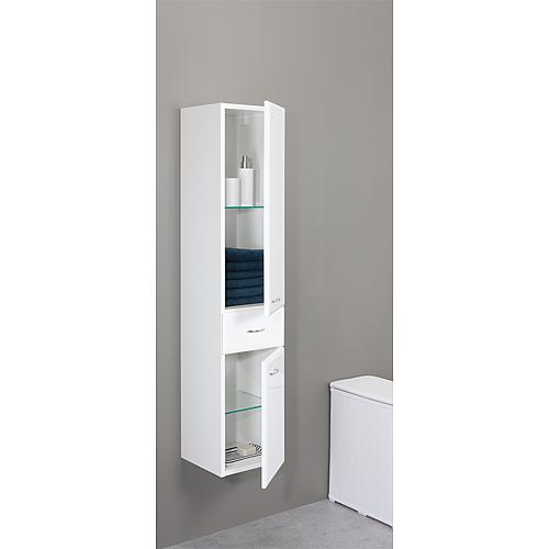 Meuble haut Serie MAC 2 portes 1 tiroir,blanc brillant ouverture gauche lxHxP 300x1440x320 mm