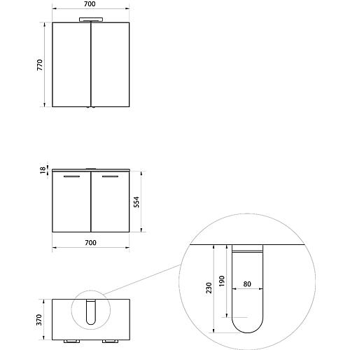 Ensemble meubles de salle de bain ESTRA Séries MAA Chêne noueux, largeur 700 mm